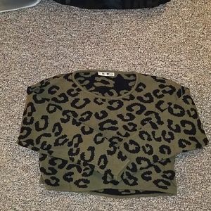 Green animal print cropped sweater